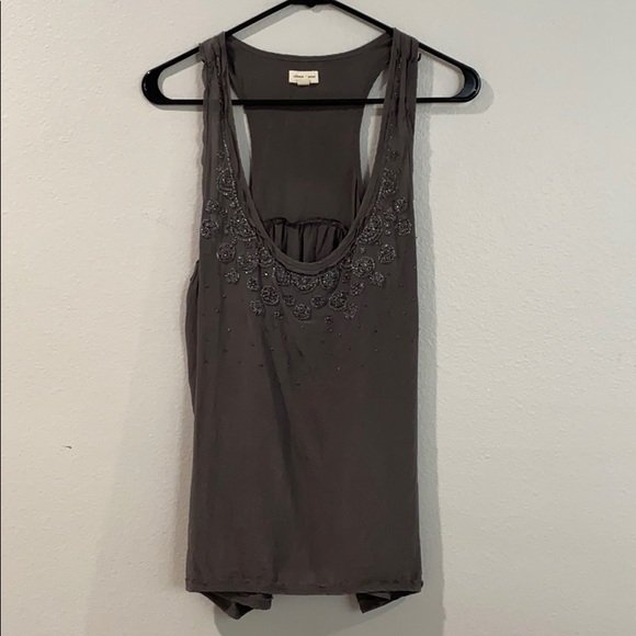 silent + noise Women’s Grey Beaded Silky Tank Top - L - Picture 1 of 6